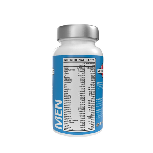 Vitamin supplement bottle with nutritional facts label on a black background